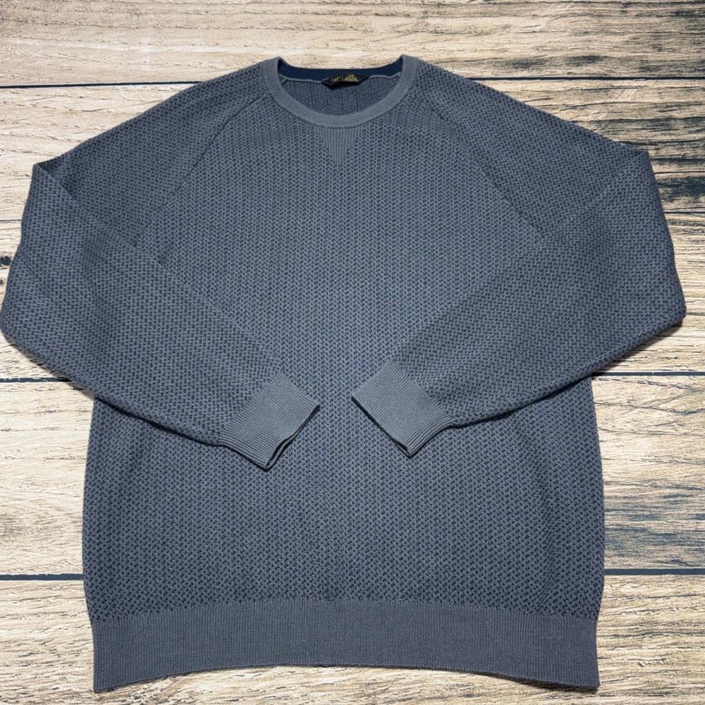 Rhone Waffle Knit Sweater Mens L Grey Birdseye Crewneck Raglan Pullover 102214